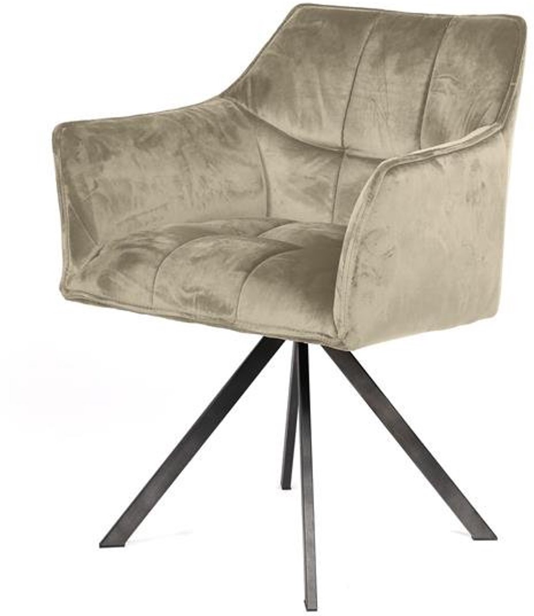 Eetkamerstoel Taupe Velours (Draaibaar) - Industriele Dinerstoel met Comfortabele Zitting - Luxe Beige/Taupe Velours Stoel met Zachte Zit- en Rugkussen - Industrieel Eettafel Stoel (62x61x82) Draaibare Dinerstoel met Kruispoot