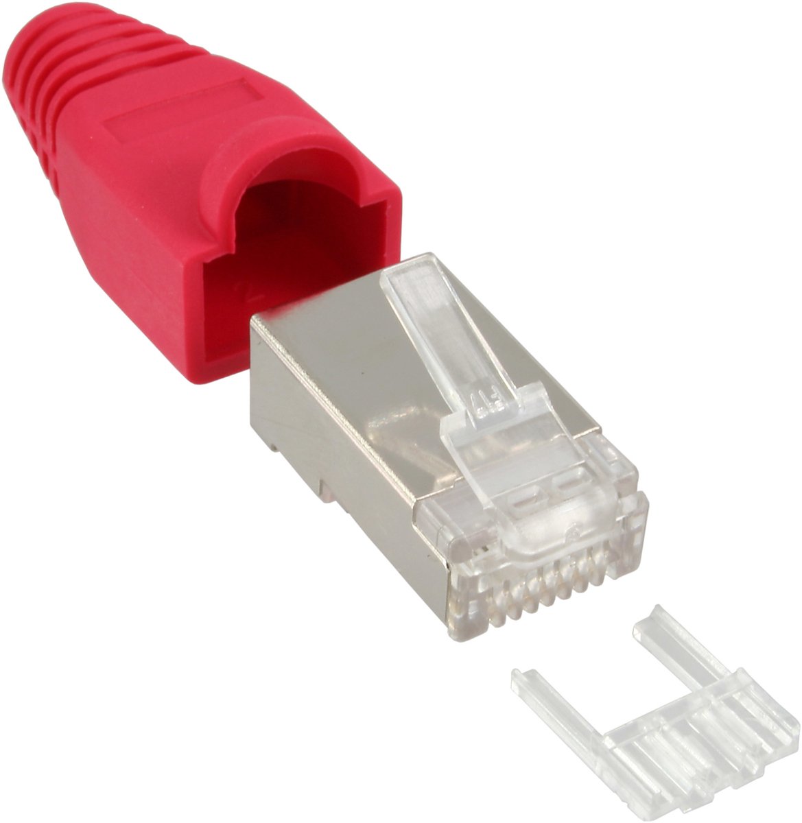 RJ45 krimp connectoren (STP) voor CAT6 netwerkkabel (flexibel) - 10 stuks (3-delig) / rood