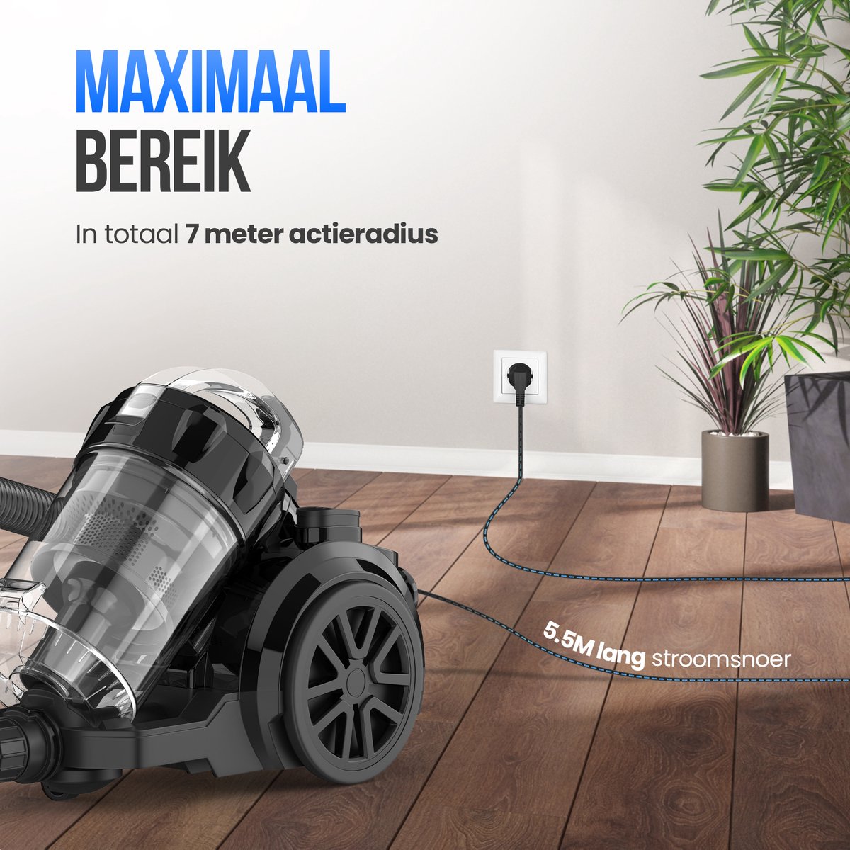 Strex Stofzuiger Zonder Zak - 700W Krachtige Zakloze Stofzuiger - HEPA Filter - 2.5L Stofreservoir - Extra Lang Snoer - Inclusief 4 Opzetstukken — afbeelding 5