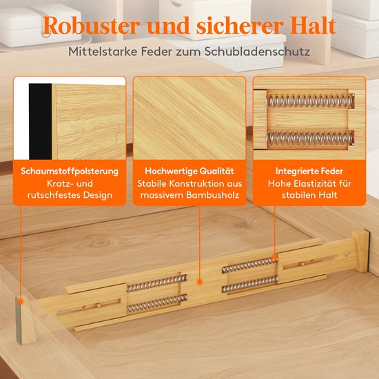 Lifewit Set van 6 bamboe verstelbare ladeverdelers, 6 cm hoog en 31-42 Lifewit Set van 6 bamboe verstelbare ladeverdelers, 6 cm hoog en 31-42