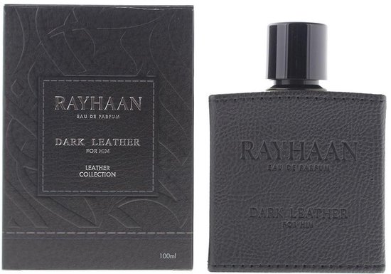 Rayhaan Dark Leather Eau de Parfum 100 ml - Herenparfum Krachtig, Warm & Verleidelijk | Met Noten van Salie, Jeneverbes, Amber & Tonkaboon | Langanhoudende Luxe Geur met Kajal Sticker