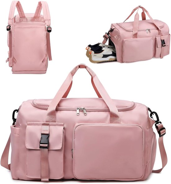 Sac de voyage - 42 L - Bagage à Bagage à main - Grande Bagage à main - Sac week-end pour femme et homme - Sac d'avion - Sac de Bagage à main - Housse pour ordinateur portable - Sac à dos - Sac à dos - Pour voyage, sport, fitness - Rose