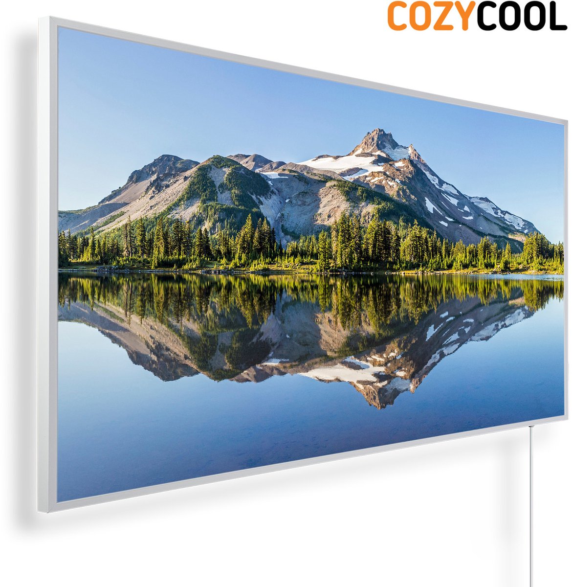Infraroodpaneel met afbeelding | Berg spiegelt in meer Oregon | 1200 Watt | Witte lijst | Infrarood verwarmingspaneel | Infrarood paneel | Infrarood verwarming