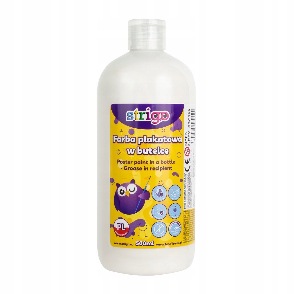 STRIGO Plakkaatverf Wit 500ml - Ideaal voor Kinderen