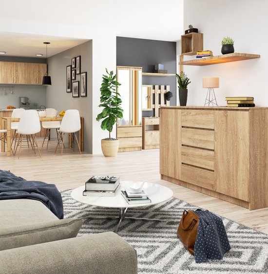 Sorello - Ladekast met 4 lades - Beige - 90x40x94 cm Sorello - Ladekast met 4 lades - Beige - 90x40x94 cm