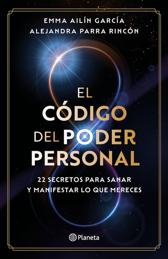 Boekomslag 'El Código del Poder Personal': een zwarte achtergrond met een gouden oneindigheidsteken en de titel in goud en wit.