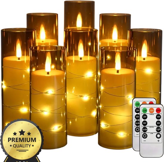 LED Kaarsen Set 8x Grijs Echte Wax Met Afstandsbediening 250 LED Kaarsen Set 8x Grijs Echte Wax Met Afstandsbediening 250