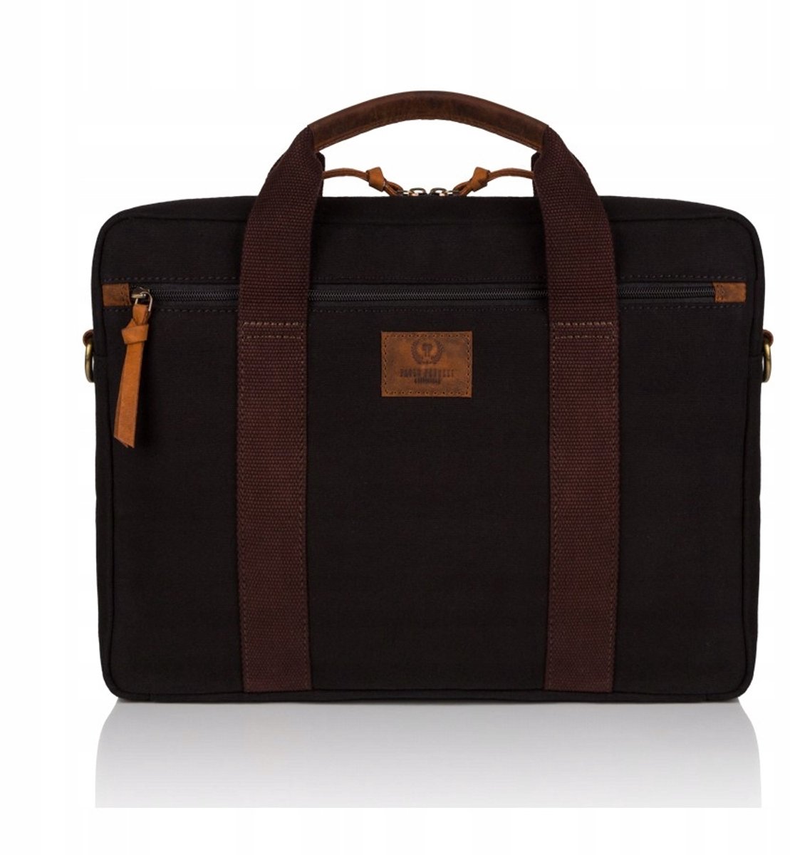 Stijlvolle Laptoptas Canvas & Leer - Zwart - Trolleyhouder