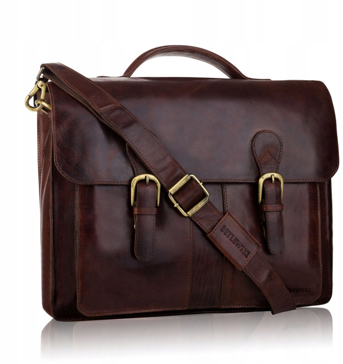 Betlewski Leren Aktetas Vintage Heren - Laptop 15,6" - Schoudertas