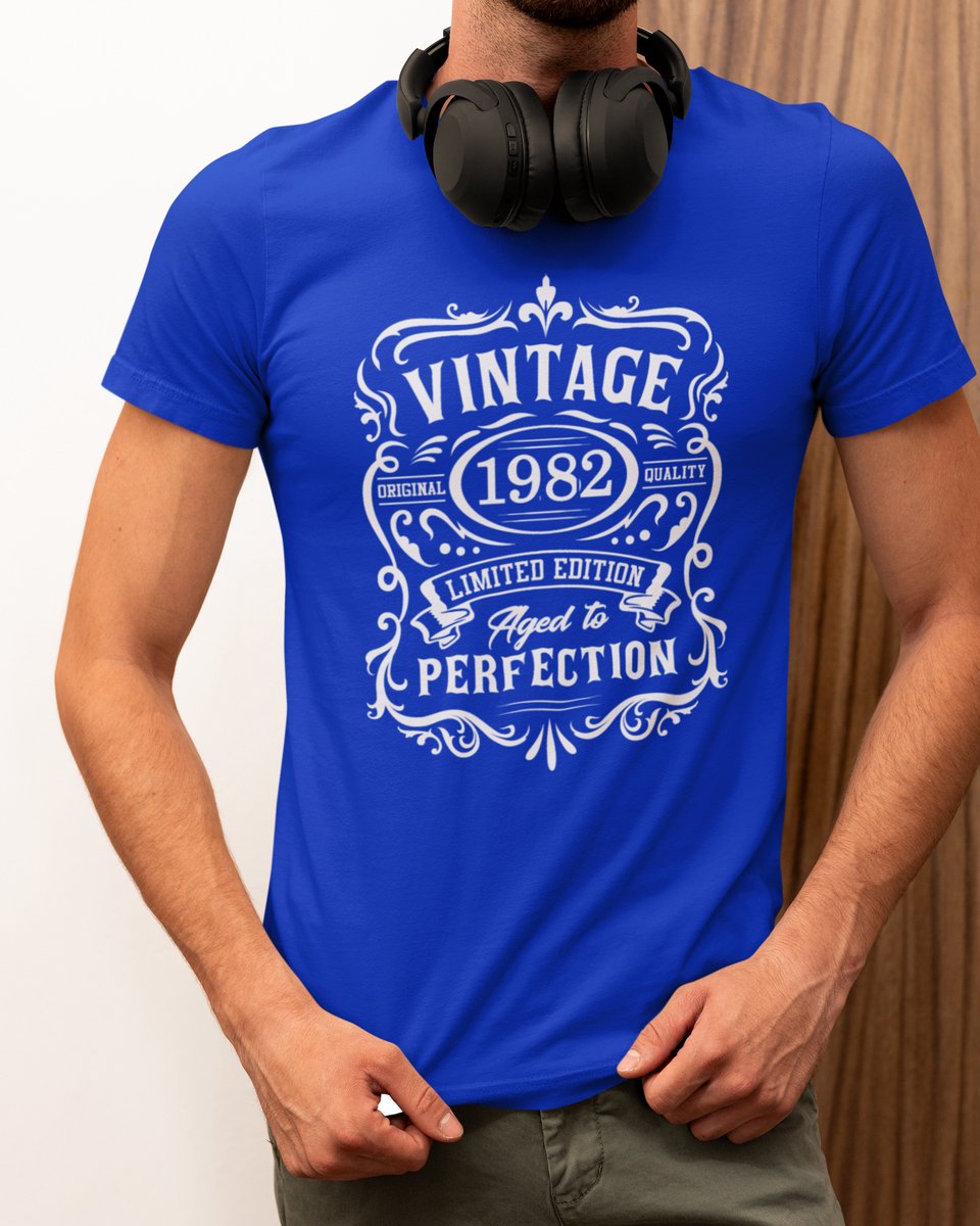 1982 Jaar Blauw T-shirt Heren - Maat XL - Vintage Aged To Perfection - Verjaardag Cadeau Mannen - Limited Edition