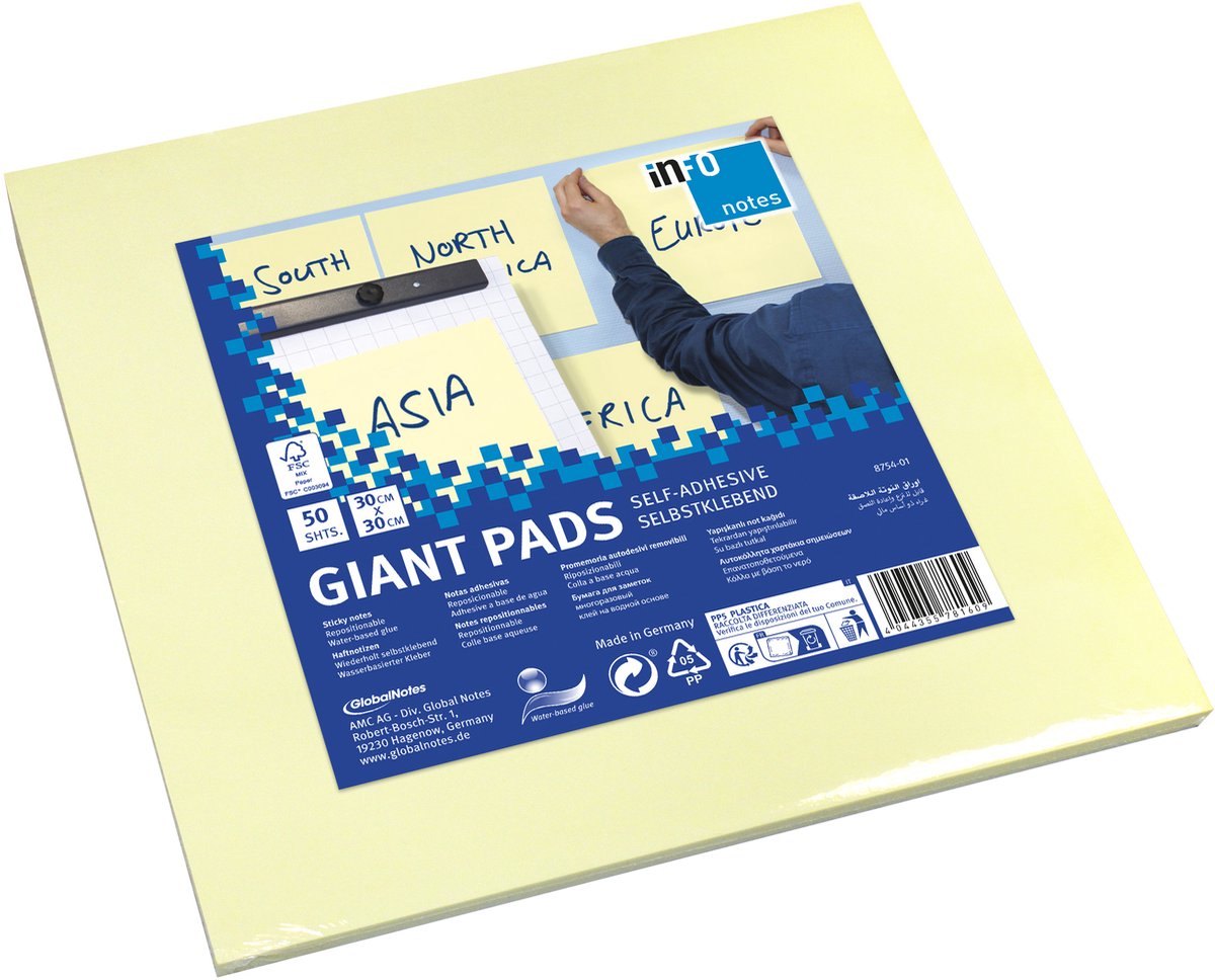 Info sticky notes - Giant Pad - 50 vel - 30x30cm - geel - IN-8754-01