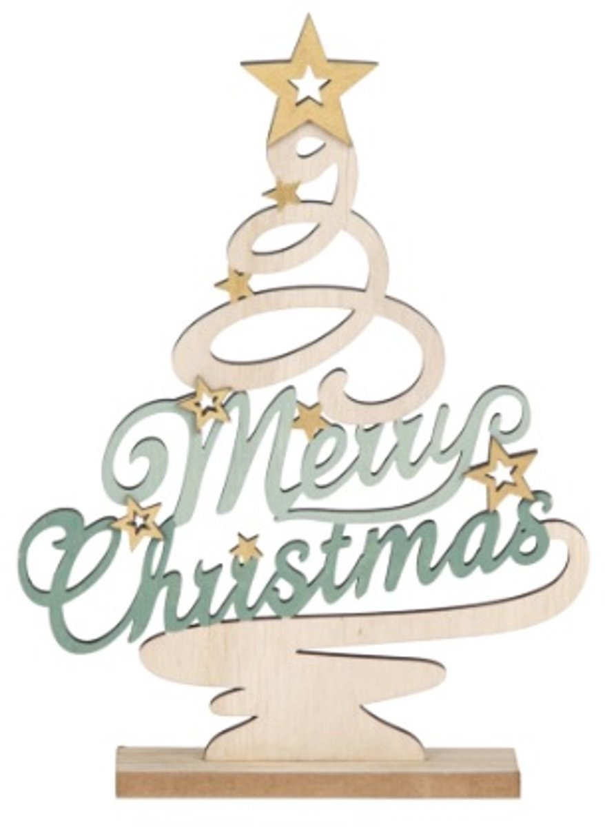 Kerstboom Hout - Merry Christmas - 26.5 x 19.5 cm