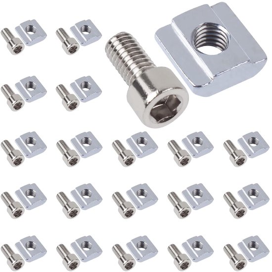 Groefmoeren 20 stuks M6 M5 Serie 2020 T-moer type B Koolstofstaal