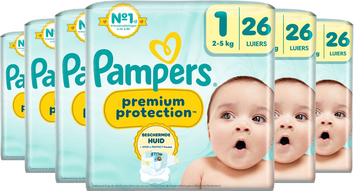 Pampers Premium Protection Maat 1 - 6 x 26 Luiers - 2kg-5kg