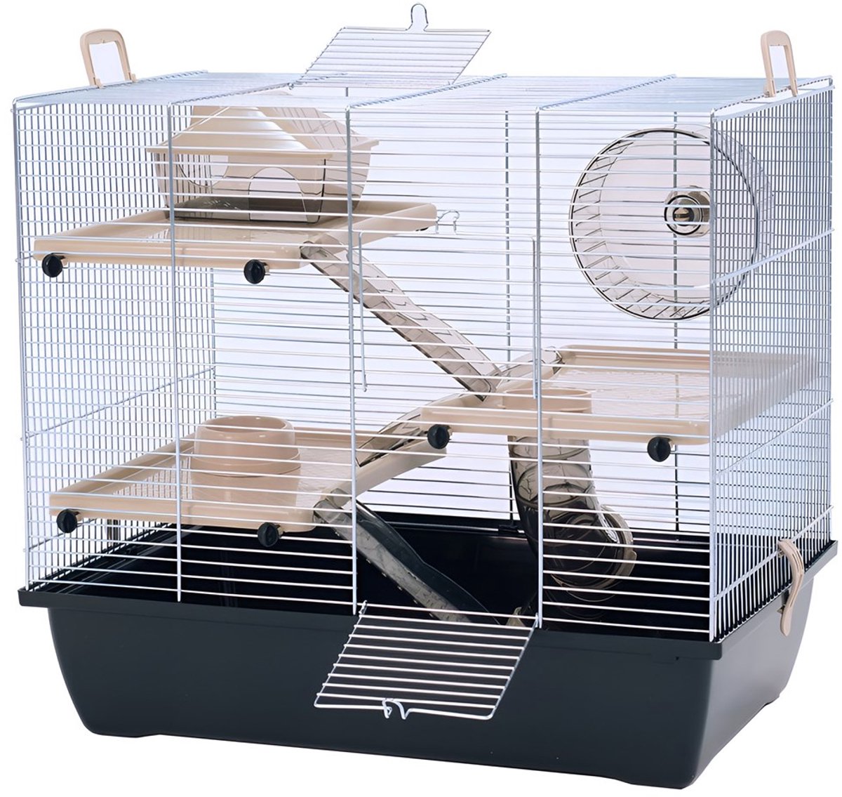 INTER-ZOO Pinky 3 Zinc - Knaagdierkooi - Zwart - 50x33x45 cm - Sterk Metaal & Kunststof - Compact en Functioneel