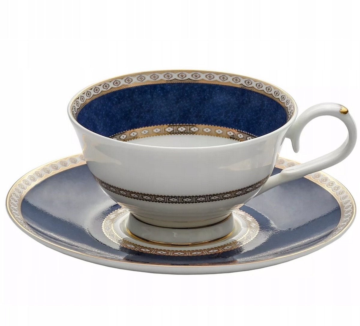 Porseleinen Mok met Schotel - Blauw/Wit - 250ml