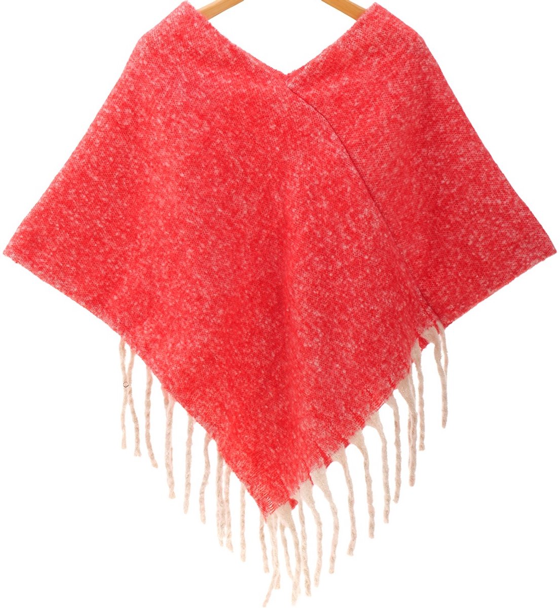 Gebreide winterponcho - rood - dames - modieus en warm