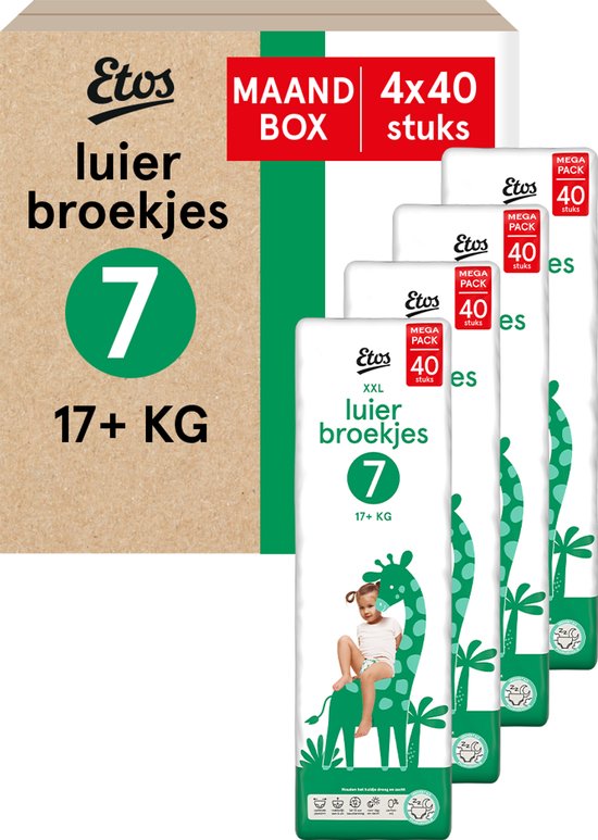 Etos Luierbroekjes - Maat 7 - 17+ kg - Maandbox - 4 x 40 stuks