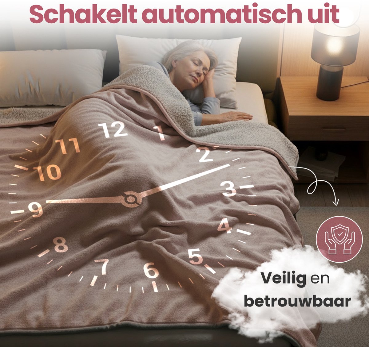 STAUS&BACH Elektrische deken XXL - 2 persoons bovendeken - Dubbelzijdig Fleece Sherpa Warmtedeken - Champagne roze - 180x130 cm PowerNap – foto 4