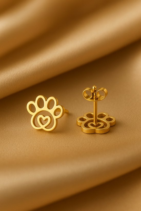 Clips d'oreilles Lundholm pour femme, couleur or, motif patte de chien, cadeau Père Noël, chaussures, cadeau Filles - Acier inoxydable de Premium - Hartjes Boucles d'oreilles, Filles (1,2 x 1,2 cm) - Emballage cadeau Luxe