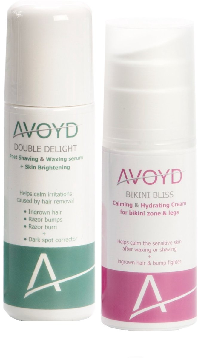 Avoyd Pigmentatiepakket vrouw - Set van 2 producten - Avoyd Double Delight 90ml + Avoyd Bikini Bliss 50ml - Voorkomt ingegroeide haartjes, scheerirritatie, scheerbultjes & pigmentatie