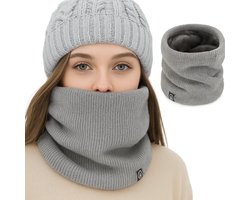 Winter Fleece Nekwarmer – Zachte & Elastische Gebreide Wintersjaal – Uniseks Nekgaiter met Fleece Voering – Grijs – Warm, Winddicht & Stijlvol – Perfect voor Buiten, Sport & Mode