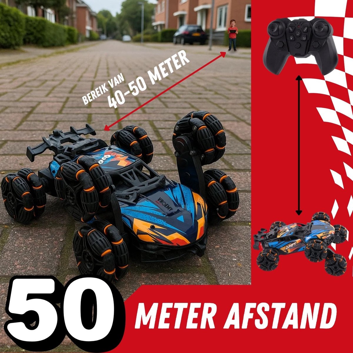 VROEMY TurboTwister Bestuurbare Auto - Stuntauto 6 Wielen - Spray & LED — afbeelding 5