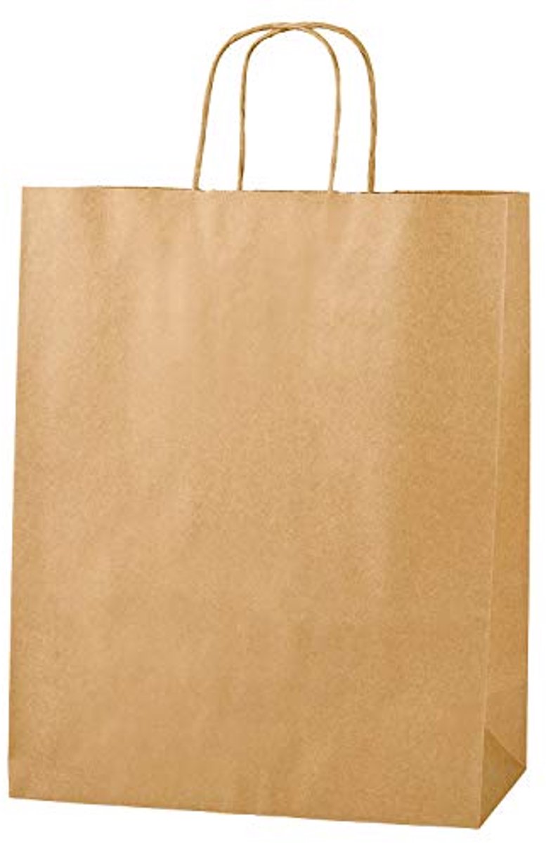 25 Bruine Papieren Zakjes - Recyclebaar en Herbruikbaar - Middlegroot 250x110x310mm met Gedraaide Handvatten