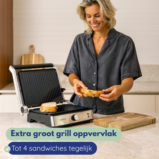 Safecourt Kitchen Tosti apparaat – Paninigrill en Tosti ijzer – Uitneembare PFAS-vrije platen & vaatwasserbestendig – Groot grilloppervlak – Snel warm – Contactgrill - Zilver