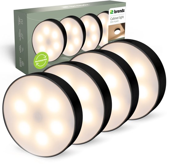 Brendz LED Ronde Kastverlichting 2 Stuks - Oplaadbaar, Magnetisch, Dimbaar Met Touch Bediening