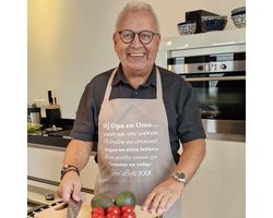 Keukenschort grijs met grappige tekst bedrukt cadeau sint en kerst | katoenen Barbecueschort Keuken BBQ Schort Kookschort bij opa en oma Kokschort mama papa opa oma vrouwen dames mannen heren jullie worden