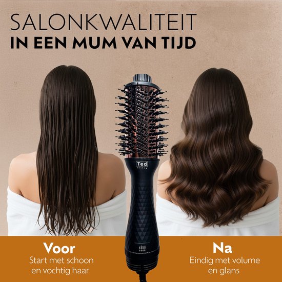 Fohnborstel & Airstyler Titanium - Warmteborstel & Heteluchtborstel - Anti Pluis Haar - Fohnborstel Groot voor (Half) Lang Haar - Beste Fohnborstel 2026 | by Ted Hilley