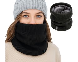 Winter Fleece Nekwarmer – Zachte & Elastische Gebreide Wintersjaal – Uniseks Nekgaiter met Fleece Voering – Zwart – Warm, Winddicht & Stijlvol – Perfect voor Buiten, Sport & Mode