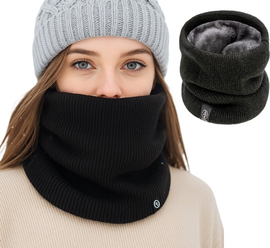 Zwarte thermo fleece neksjaal/windvanger - volwassenen - morf sjaal | Fun en Feest