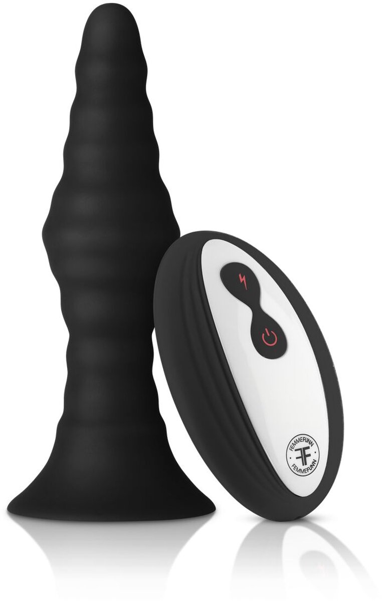 Forto Vibrating geribbeld plug met afstandsbediening Control Small - Zwart - 12.7 cm
