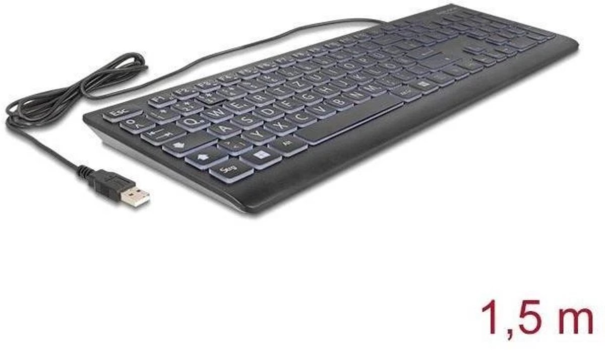 Delock USB Keyboard wired 1.5 m black with XXL letters and Illumination
