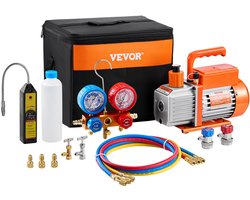 VEVOR 4,5 CFM Eentraps roterende vacuümpomp en Manifold-drukmeterkit, compatibel met de koelmiddelen R134a, R22, R12, R502, R410a, R404 en R407C