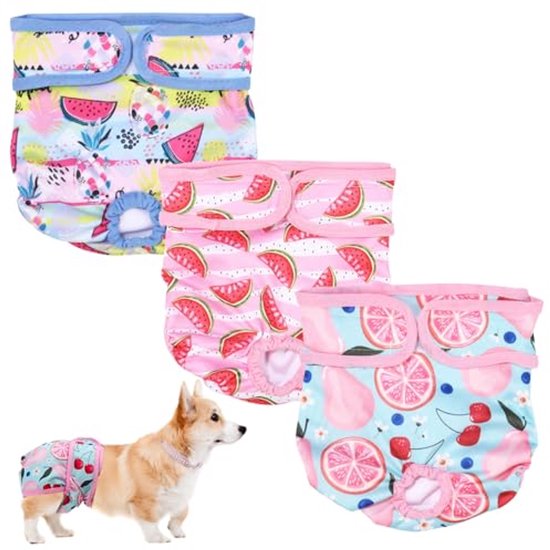 MICOOYO Hondenloopsheidsbroekjes 3-pack, Herbruikbare Hondenluiers voor Vrouwtjes met Verstelbare Bretels, Wasbare Sanitaire Broekjes voor Vrouwelijke Honden Katten Puppy (Aniamls, S