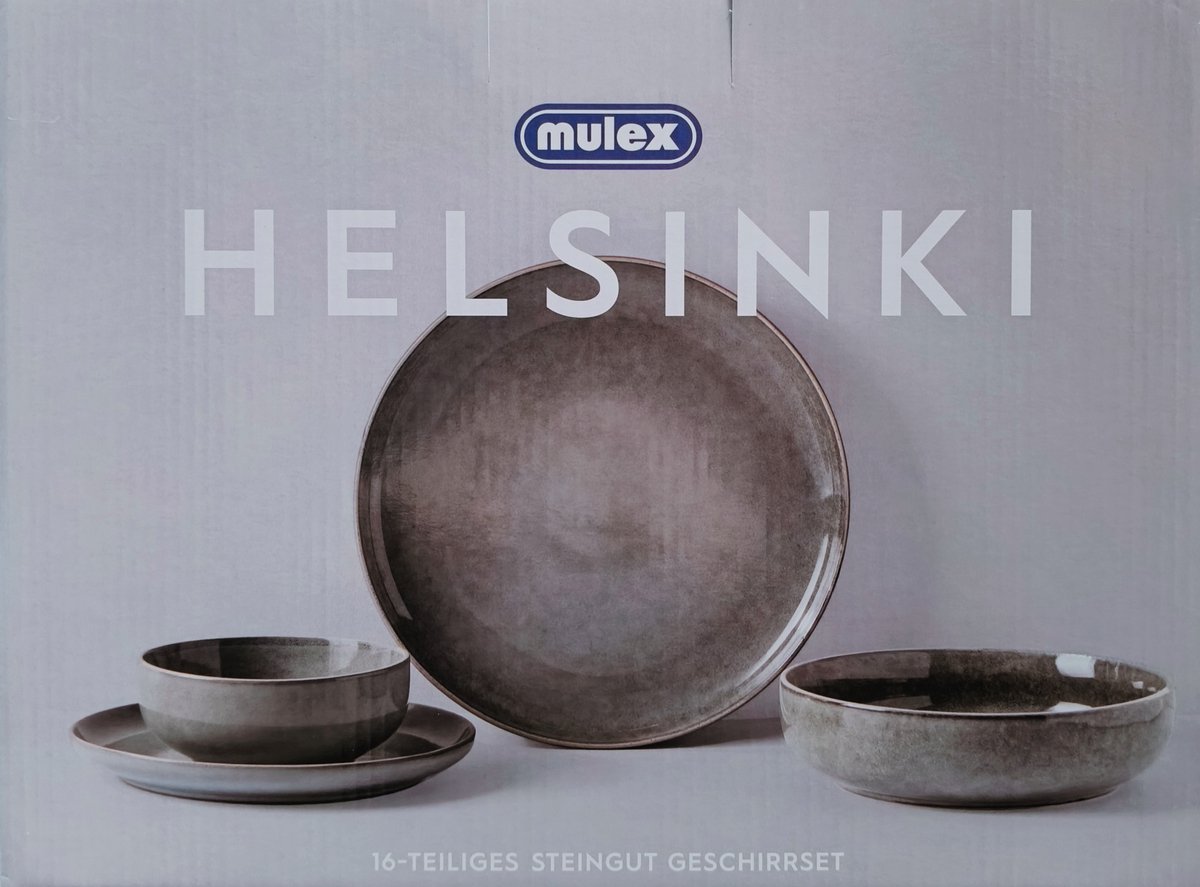 Mulex | MX902027 Serviesset Helsinki - Groen/grijs - 16-delig voor 4 Personen - Aardewerk - Inclusief Dinerborden, Ontbijtborden, Dessertborden en Kommen - Magnetron- en Vaatwasserbestendig