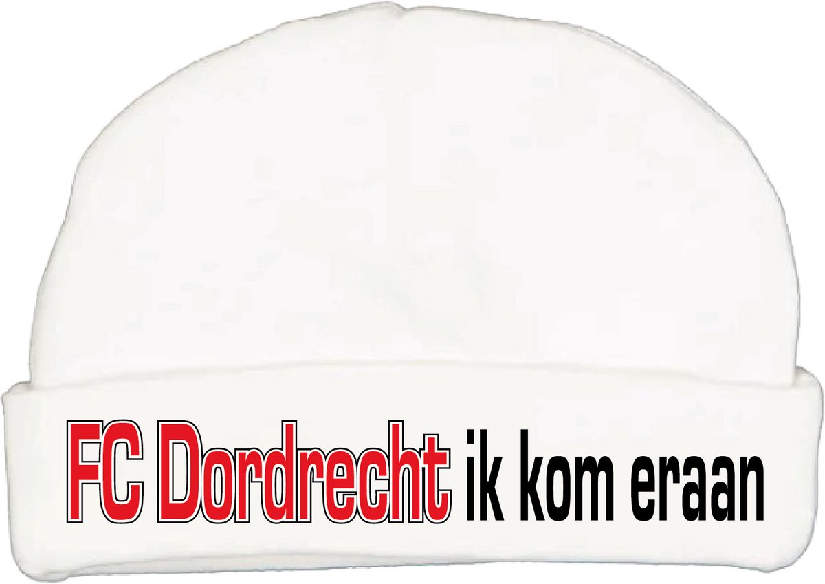 Babymutsje met de tekst: FC Dordrecht ik kom eraan !