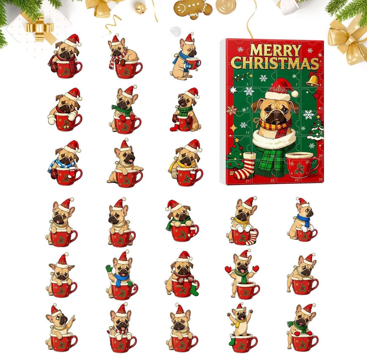 OIMG Adventskalender 2025 - kerstmis cadeau - 24 dagen acryl creatief hondenthema speelgoed - Grappige hond kerstkalender - Kerst aftellen - Kerstmis aftellen - voor kinderen jongens meisjes tieners volwassenen mannen vrouwen familie vakantie - Stij