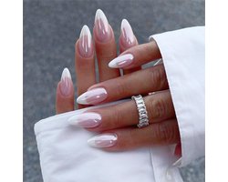 GUAPÀ® Plaknagels Chrome Parelmoer | 24 stuks valse nagels | Press On Nails | Zelfklevende Plaknagels | Nepnagels | Kunstnagels | Compleet plaknagels starterspakket | Nagels stickers | 24 stuks plaknagels French Manicure Holografisch Spiegel Effect