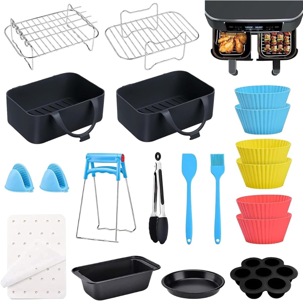 DailySupplies® Airfryer Accessoires - Bakpapier - Siliconen Bakje - Mand - Spatels - Oven Rek