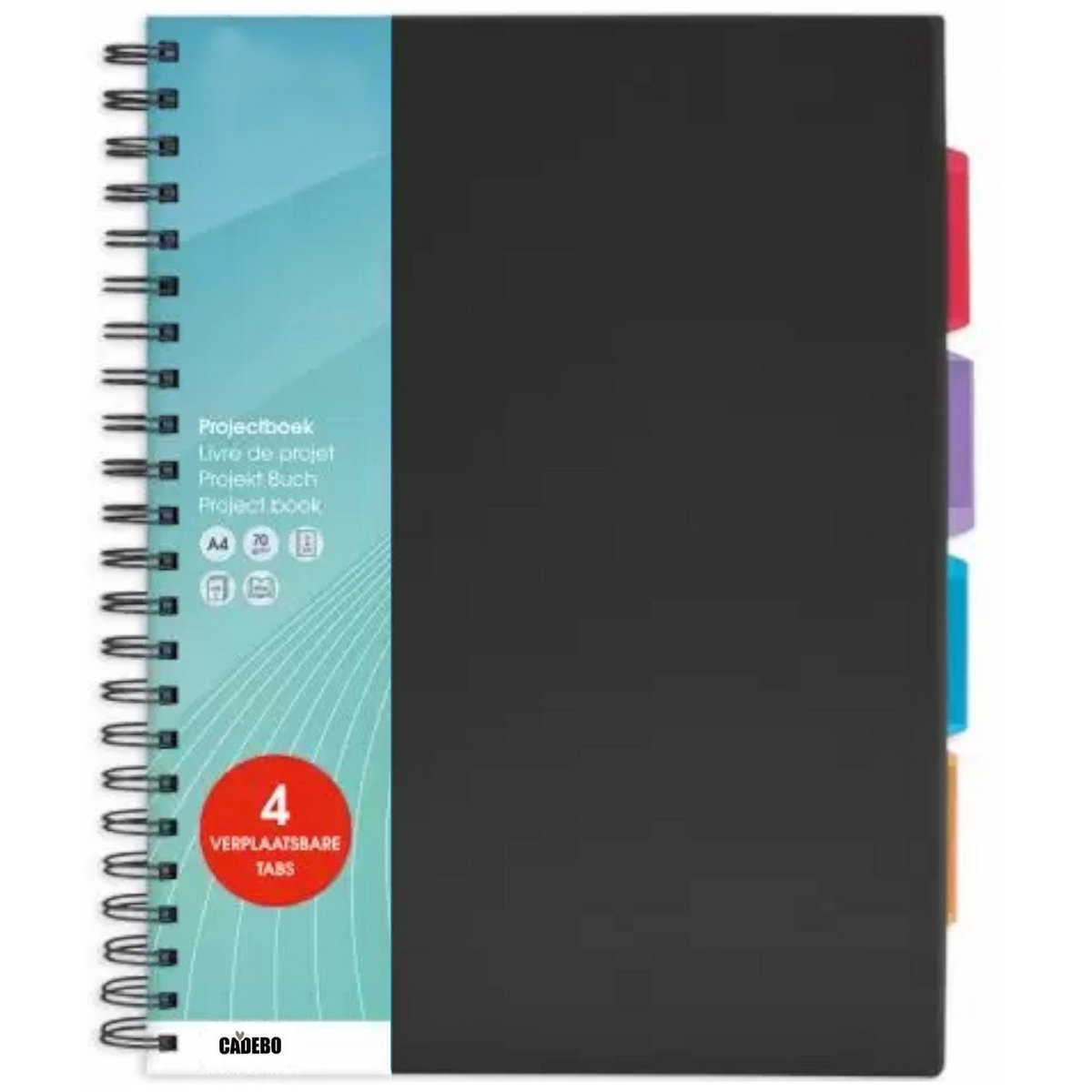 Cadebo Projectboek A4 23r 4tabs 200 vel - Zwart