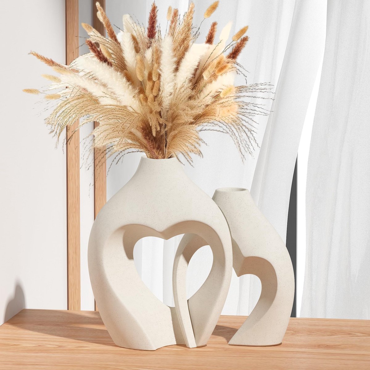 Unyqoos Set van twee keramische vazen met matte afwerking voor stijlvolle decoratie wit