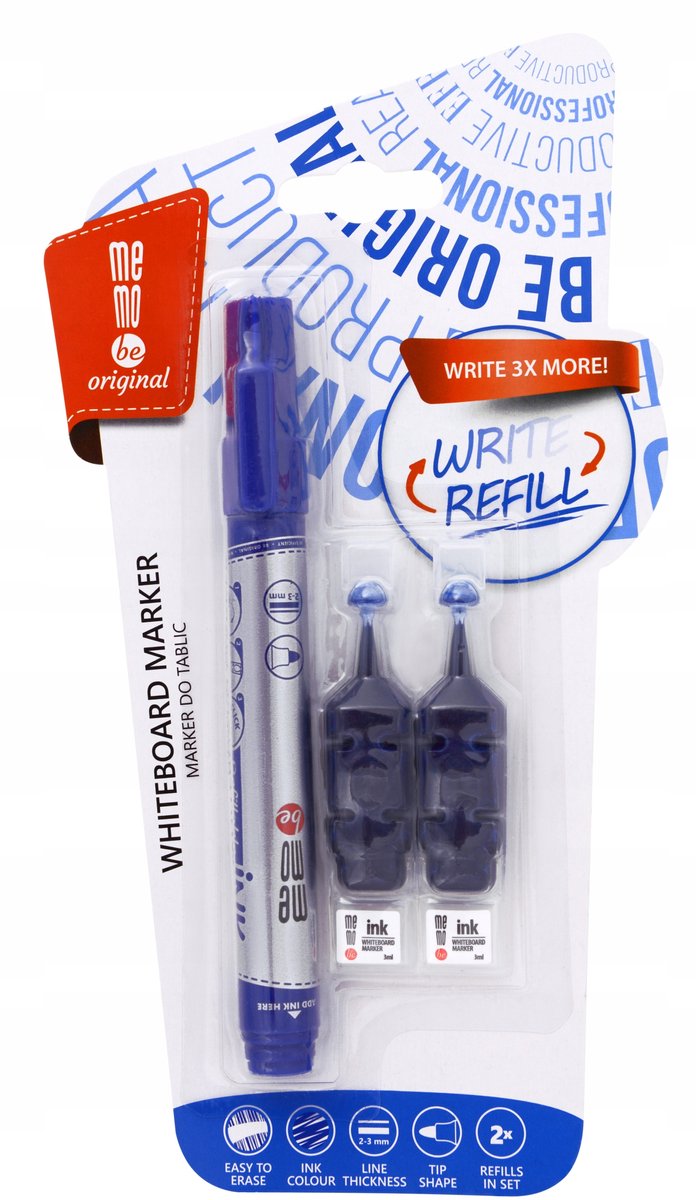 Memobe Whiteboard Markers Blauw + Navulinkt - 3x Langere Levensduur