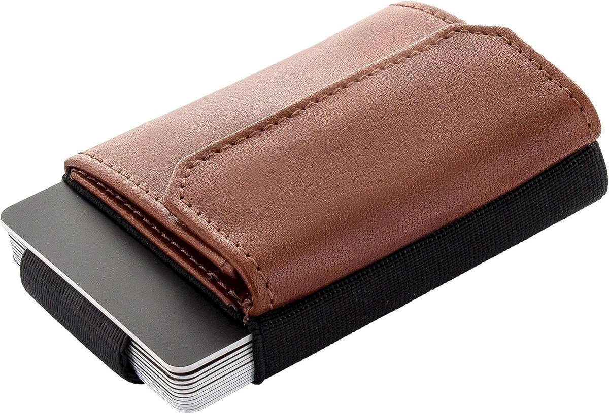 JAIMIE JACOBS Unisex minimalistische portemonnee, Nano Boy Pocket Mini textiel portemonnee met treklipje, slanke kaarthouder van leer, donkerbruin