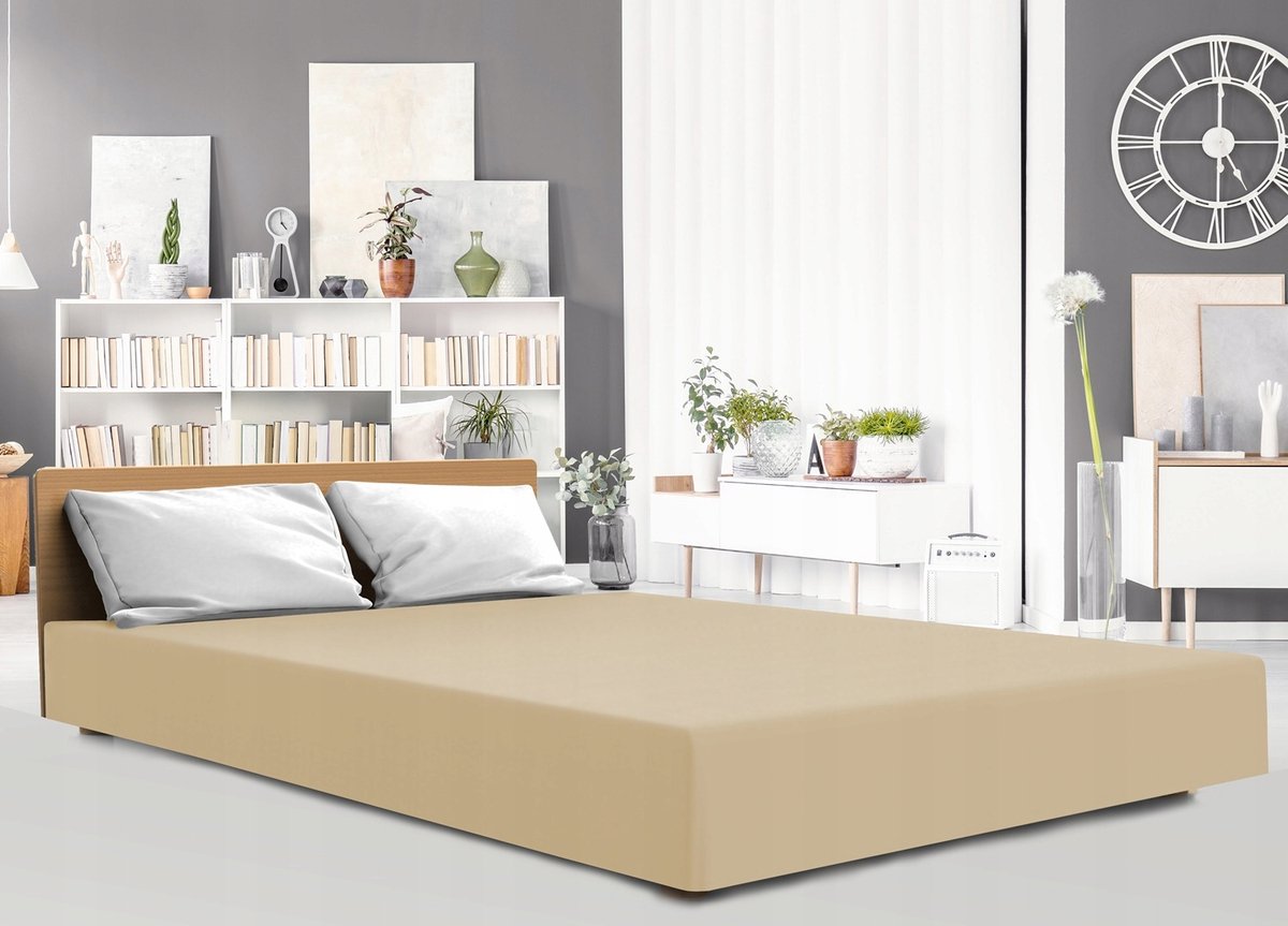 Jersey hoeslaken 180x200 met elastiek, zandkleurig