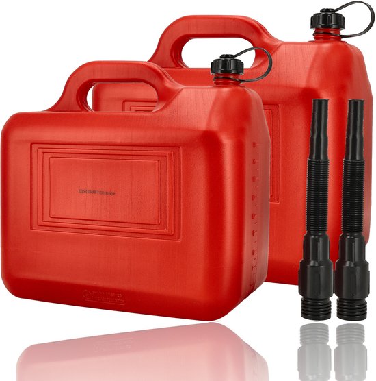 Jerrycans 20 Liter Rood -Set van 2- Met Trechter Tuit en Vulslang- benzinetank -Voor diesel en benzine - Brandstof jerrycans