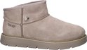 Beige suède laars met bontvoering, Skechers Slip-Ins logo en hartvormige versiering.